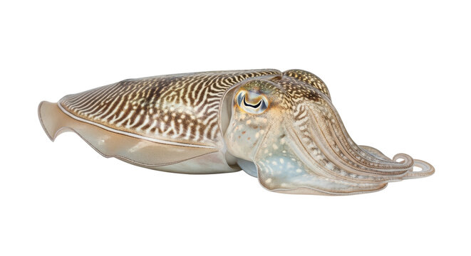 Cuttlefish on transparent background. Marine mollusk for ocean life infographics or aquatic biology educational posters.