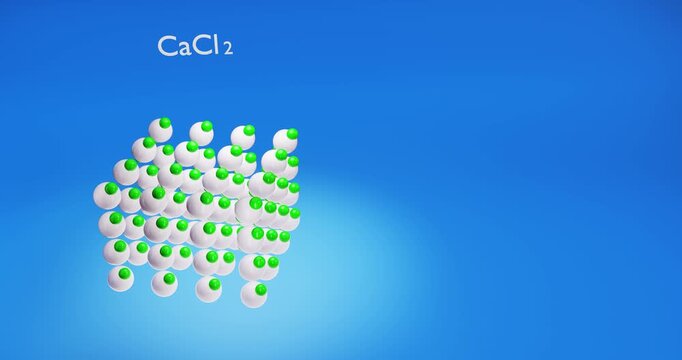 Calcium chloride crystal structure. 3d render video.