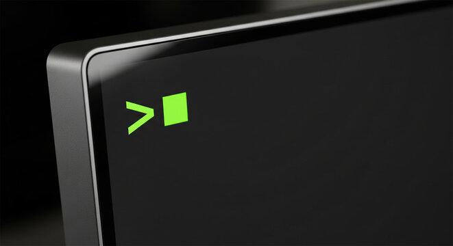 Command line terminal prompt on computer screen, green cursor on dark monitor, coding and software development concept
