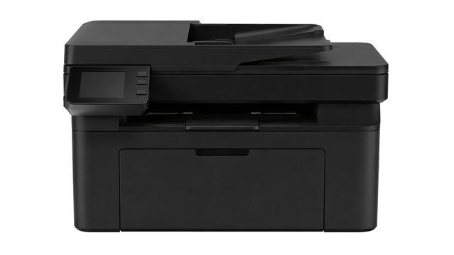 Black office printer isolated on transparent background