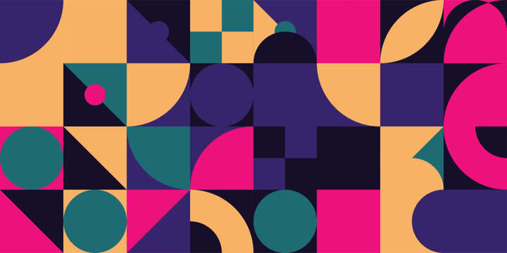 Abstract geometric pattern with colorful circles and squares in flat style