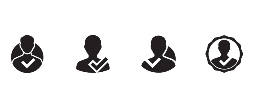 people with white outlines and checkmarks on their chests in different shapes isolated on white background