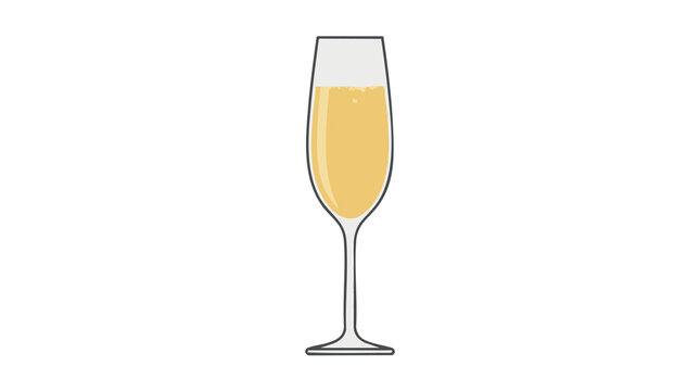 A flute glass filled with sparkling champagne or prosecco with bubbles isolated on white background