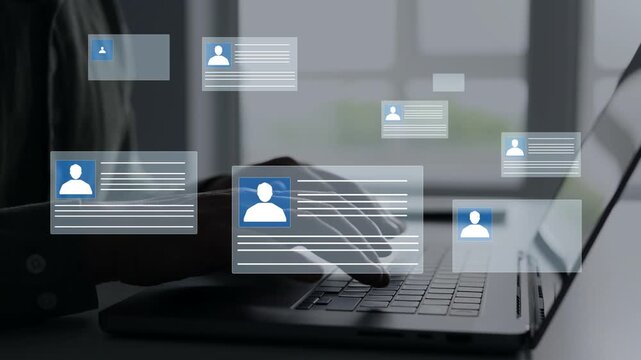 Online technology for simplifying human resources system management.Concept of employment, management HR, technology, business leadership consulting customer for development.	
