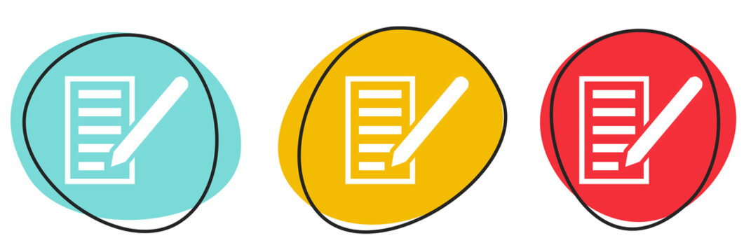 Button Banner Set mit 3 bunten Buttons: Editieren, Brief schreiben oder Leserbrief Symbol