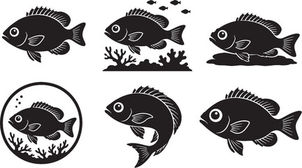 Chalk Bass Silhouette Icon Set Black Vector Reef Aquarium Fish Collection © Bui