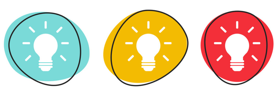 Button Banner Set mit 3 bunten Buttons: Idee, Tipp oder Innovation