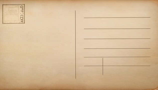 Wallpaper Background Of Vintage Beige Postcard Back With Aged Paper Texture And Worn Corners