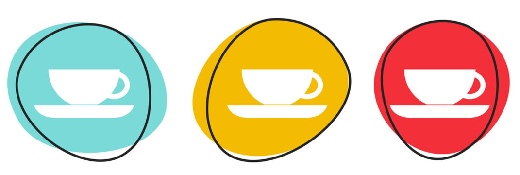 Button Banner Set mit 3 bunten Buttons: Tee, Pause oder Caf&eacute;
