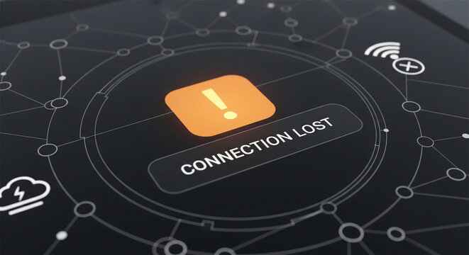 Connection lost warning on digital screen, network offline alert message, system failure and internet disconnection concept