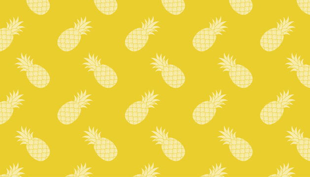 Minimal Pineapple Seamless Pattern Background with Tropical Fruit Icons in Monochrome Style, Bright Summer Surface Design for Textile, Packaging and Wallpaper