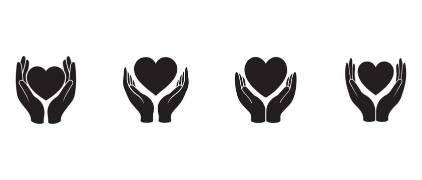 hands holding hearts in different positions  symbolizing care and love