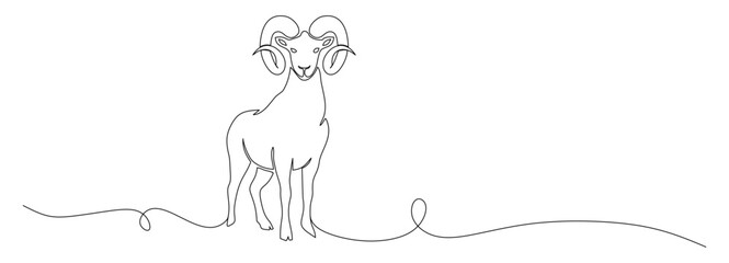 Obraz premium Continuous single-line drawing of a male goat standing at a forward-facing angle.