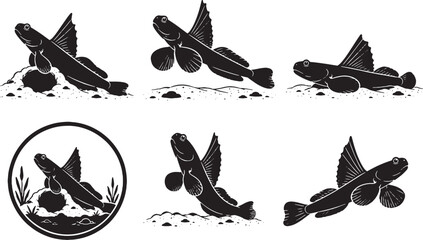 Marine Yasha Goby Silhouette Icon Set Black Vector Reef Fish Collection © luu