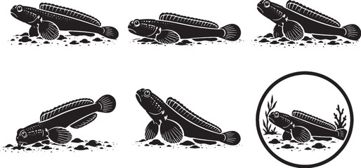 Marine Rainford Goby Silhouette Icon Set Black Vector Reef Fish Collection © luu