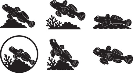 Marine Greenband Goby Silhouette Icon Set Black Reef Fish Vector Collection © luu