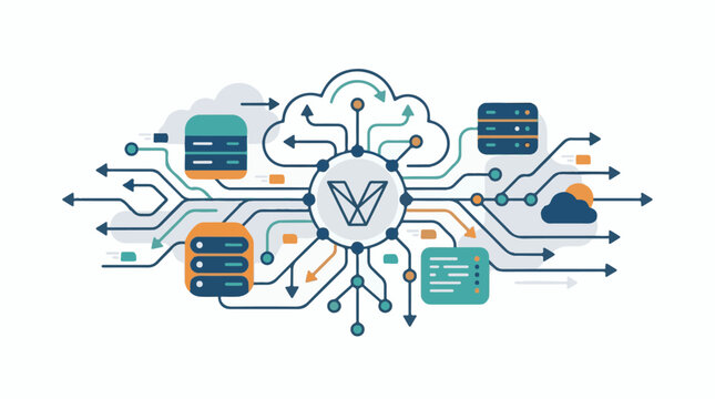Digital network connecting cloud servers data streams and computing