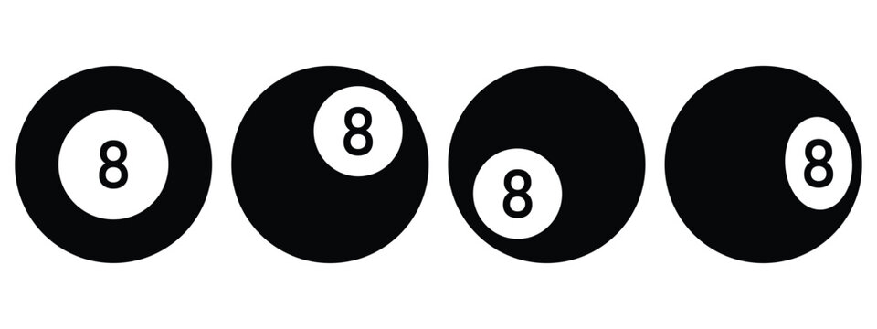 Eight Ball Billiard Icon Set with Pool Game Ball Symbols in Solid and Outline Vector Styles for Sports Design