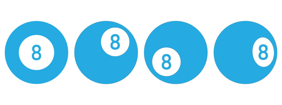 Eight Ball Billiard Icon Set with Pool Game Ball Symbols in Solid and Outline Vector Styles for Sports Design