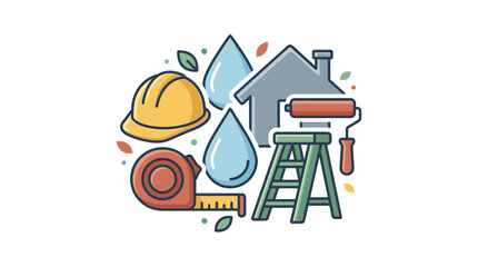 Obraz premium Home renovation and repair icons flat design
