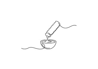 Obraz premium Continuous one line drawing of a cracker dipping into a bowl of creamy sauce or hummus dip