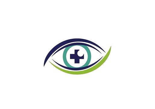 Abstract eye logo with medical cross symbol for health care and optical clinic branding