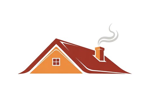 Simple house roof icon with a smoking chimney and a small window for real estate branding
