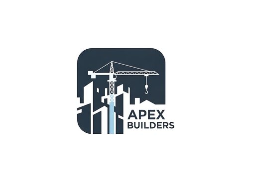 Apex builders logo design featuring a construction crane and city skyline silhouette icon