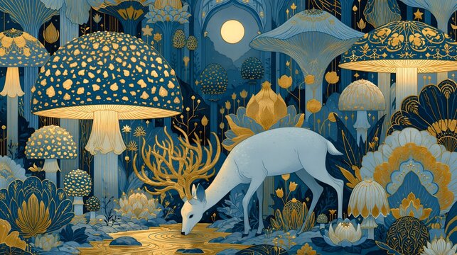 Enchanted woodland with a serene white deer