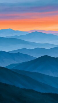Blue-hued mountains at dawn with gradient sky