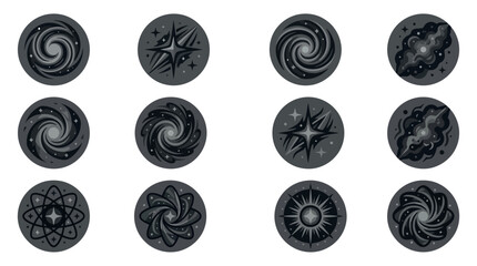 Abstract black and white galaxy icons. © Ahmad