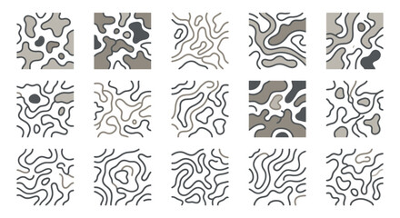 Abstract camouflage and topographic map texture pattern set. © Ahmad