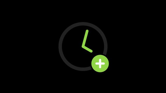 Add Time Interface Icon Featuring Minimalist Clock Graphic with Plus Symbol for Scheduling and Calendar Management
