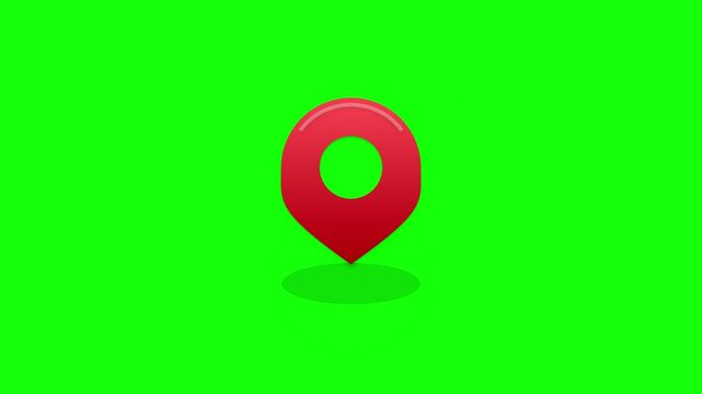 Red Map Location Pin Icon Graphic Featuring a Minimalist Circular Point Symbol Design Isolated on a Vibrant Green Background for Digital Navigation