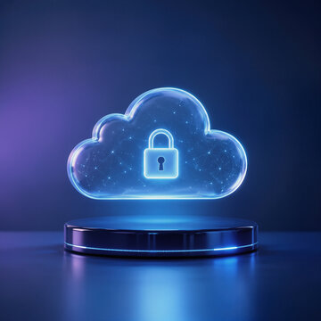 Nuage num&eacute;rique s&eacute;curis&eacute; par un cadenas lumineux