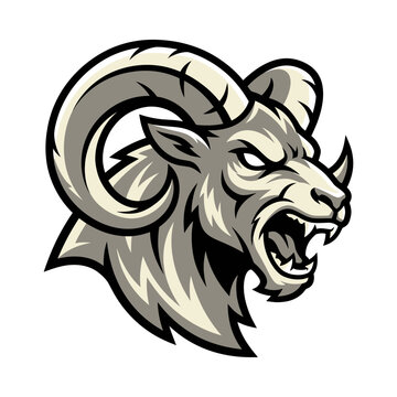 Furious Angry Ram Head Illustration Closeup.