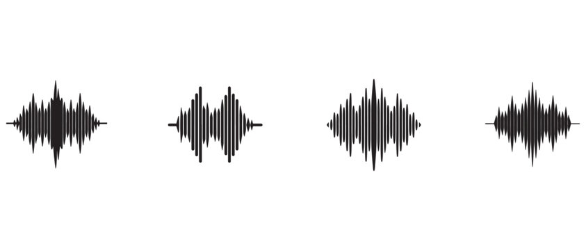 sound wave icons in black color on white background for audio music and technology concepts  soundwave patterns