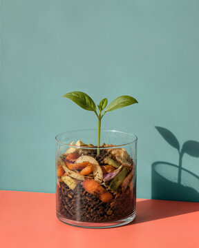 Jeune plante poussant dans un compost domestique