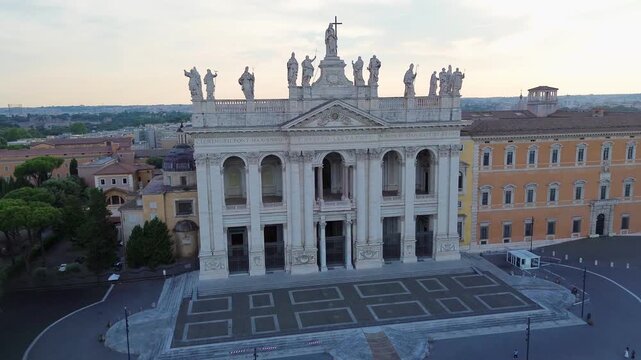 view of the Basilica of St. John Lateran and Rome cityscape panorama, Italy