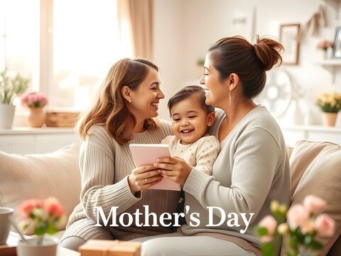 Mother and Child Sharing Loving Moment at Home for Mother&rsquo;s Day Celebration