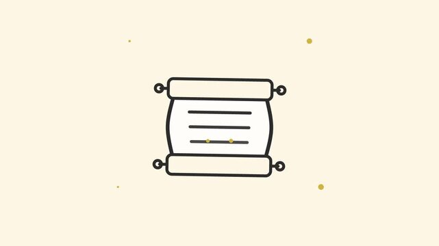 An ancient scroll unfurled, presenting a story or important information on a light beige background with small yellow dots