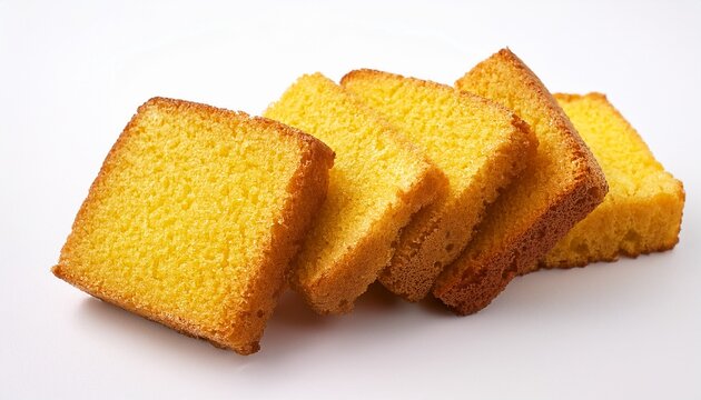 Square Cornbread Slices On A White Background