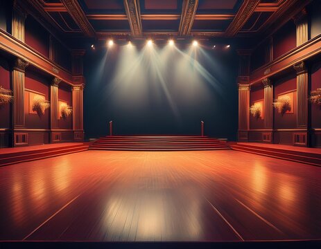 empty stage of a small blackbox theater