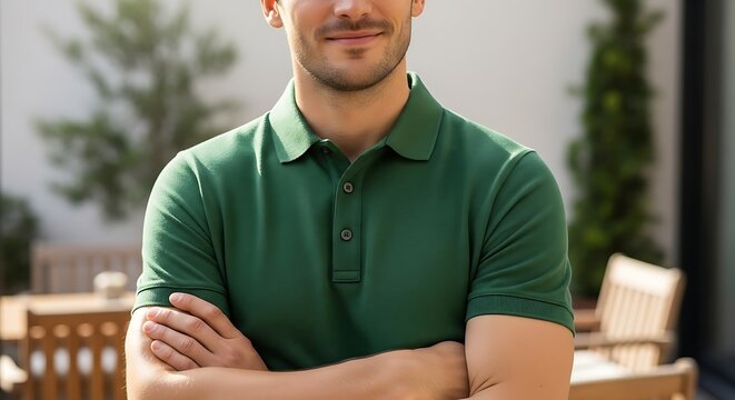 A man in a green polo shirt with his arms crossed