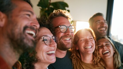 Fototapeta premium Jovial Family Gathering at Sunset, Posing for a Group Photo with Smiles and Laughter