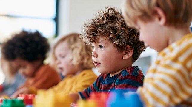 Group of Children in a Classroom Setting, Engaged in a Learning Activity with Toys