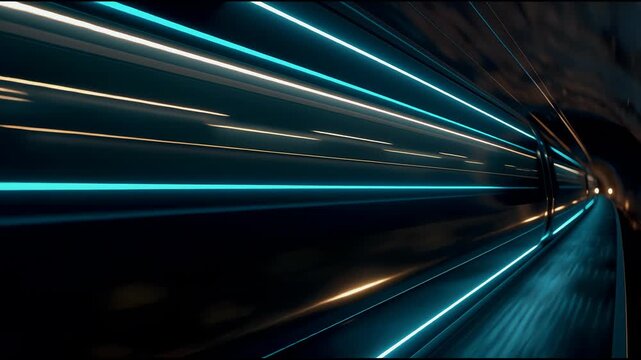 Futuristic bullet train speeding through dark tunnel. 4k video