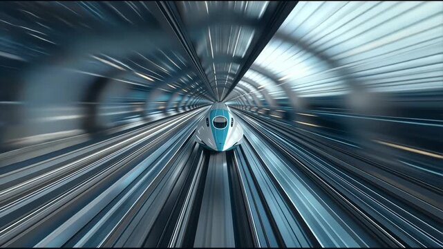 Futuristic bullet train speeding through a modern tunnel. 4k video