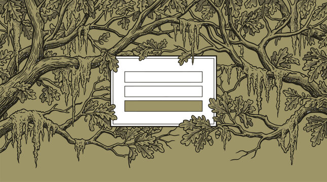 Message sign with text lines framed by trees vector illustration.