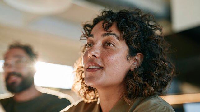 Woman with Short Hair, Smiling at Camera